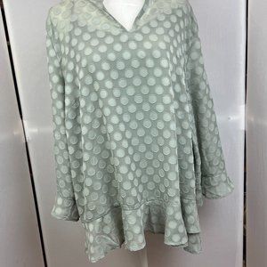 Soft Surroundings Sage Green Popover Tunic Circle Pattern Ruffle Hemline size XL